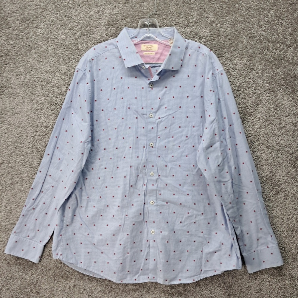 Original Penguin Mens Heritage Slim Fit Blue Floral Star Button Down Shirt 17.5
